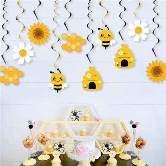 20PCS Bumble Bee Hanging Swirl Decorations,Bee Party Hanging Swirls Foil Ceiling - Picture 2 of 6